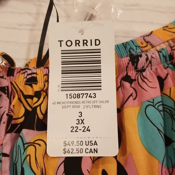 Torrid Mickey And Friends Retro Off Shoulder Short Sleeve Shirt Top, size 3 - Picture 5 of 13